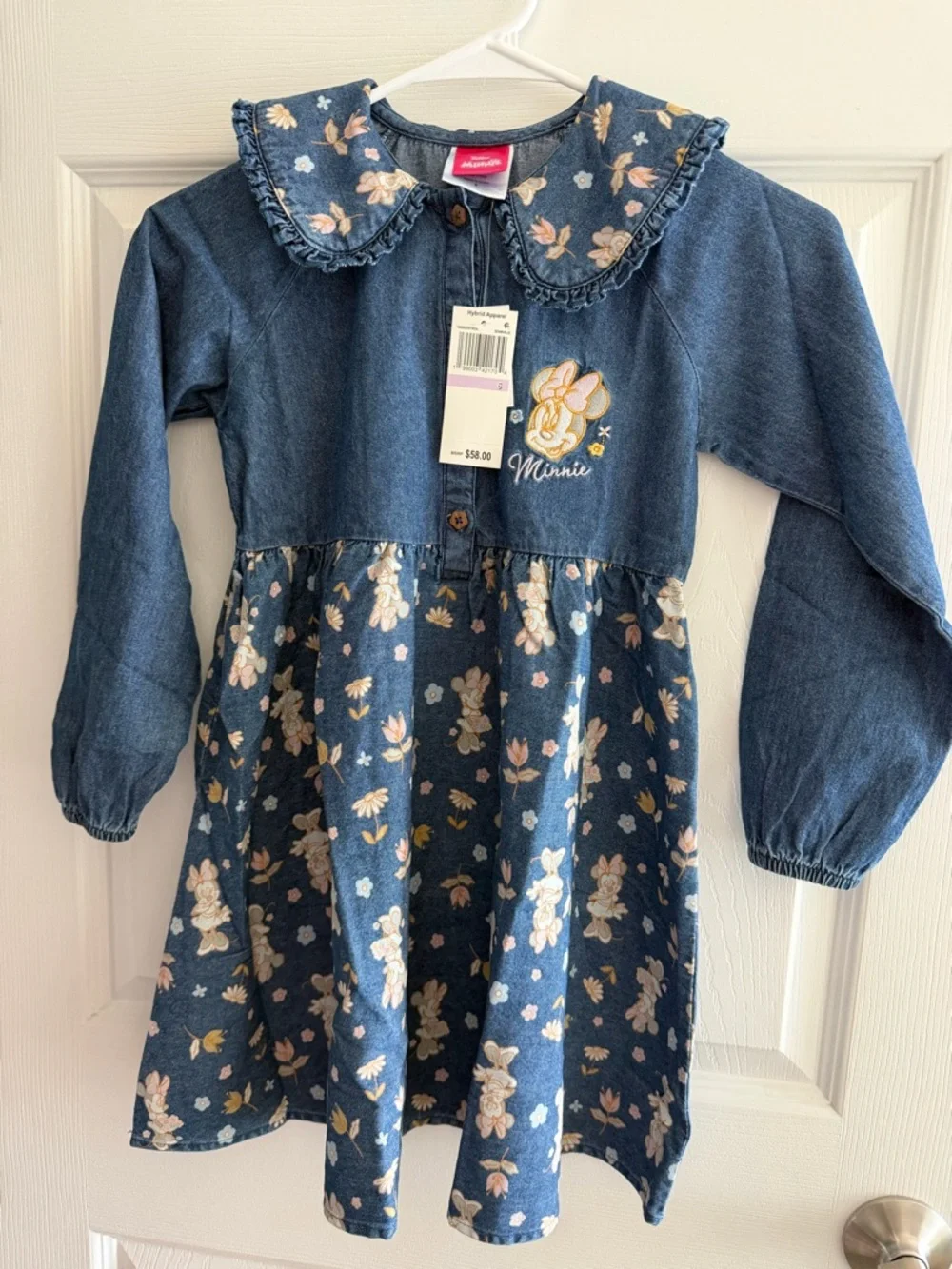 Disney Denim-Style Floral Dress in Blue with Pink Accents - Picture 1 of 5